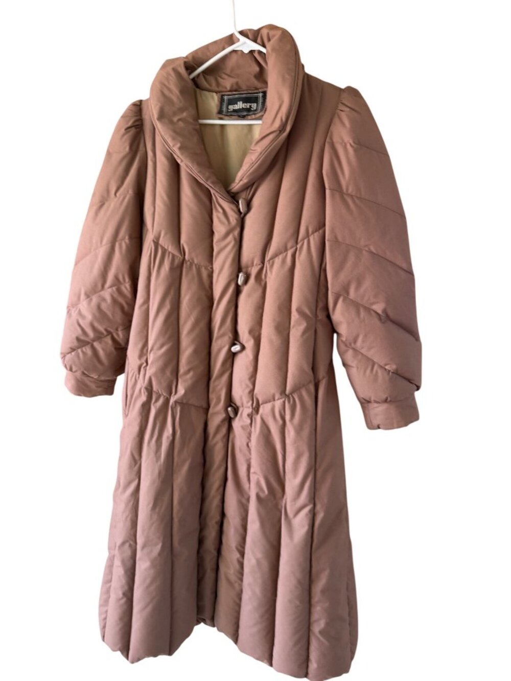 Gallery Womens Quilted Down A-line Puffer Coat Size Small Warm Brown Vintage
